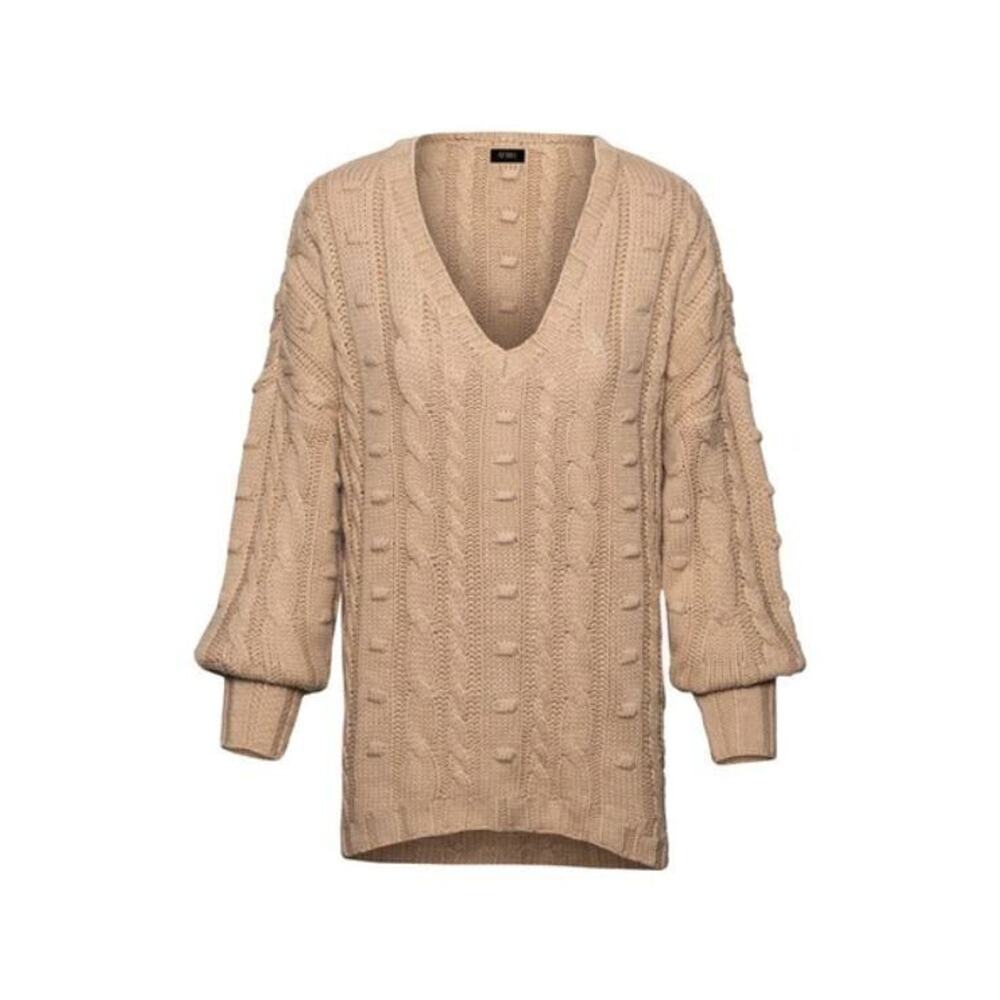 AFRM Women's Bostom Oversized Long‎ Cable V-Neck Sweater in Sand XS/S MSRP $88